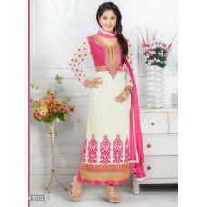 White and Pink HEENA KHAN GEORGETTE LONG LENGTH PARTY WEAR DESIGNER SUIT 41012 